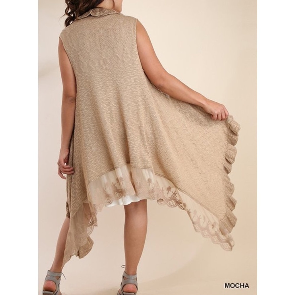 UMGEE Plus Lace Ruffle Knit Vest Cardigan Tunic - Picture 2 of 5